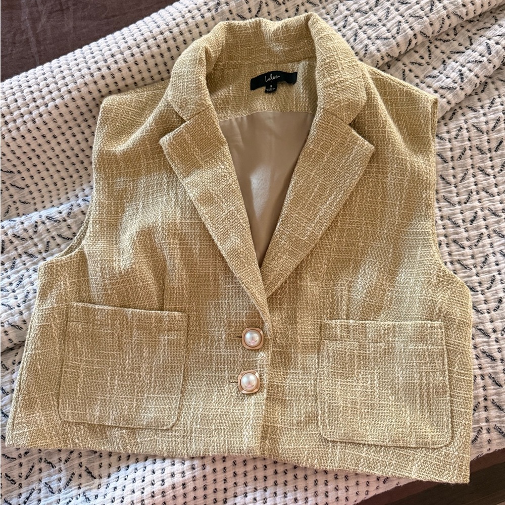 Lulu's Tan Tweed Blazer Vest